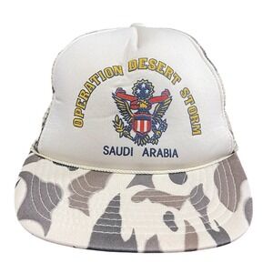 Vintage Operation Desert‎ Storm Mesh Camo SnapBack Trucker Hat Cap USA